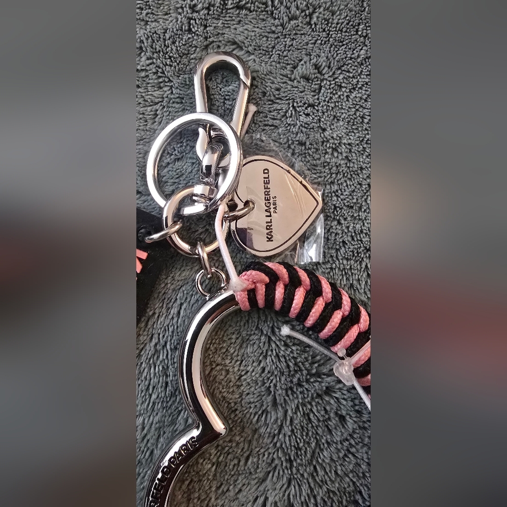 Karl Lagerfeld Pink and Black Heart Keychain - Picture 2 of 3